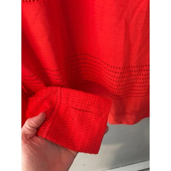 Athleta Orange Coral Limitless Mesh Crew Pullover Workout Cover Size Large - Picture 3 of 6
